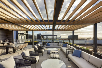 Rooftop with two communal lounge areas and the west coast's largest rooftop farm