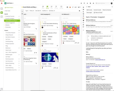 Instantly access Gmail or Outlook in the Swit Right Panel with all your tasks lined up on the left-hand side.