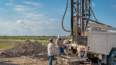 UEC contracted exploration rig drilling down in preparation for retrieving a core sample.  

Burke Hollow’s initial production area is amongst the largest uranium ISR wellfields ever developed in the 45-year history of uranium mining in South Texas.
Strategic timing for the development of Burke Hollow with the backdrop of Bi-Partisan Support – First Time in 48 years Democratic Party Supports Nuclear Energy White House Clean Energy Mandate – Nuclear Energy Welcomed & Included in the Plan (CNW Group/Uranium Energy Corp)