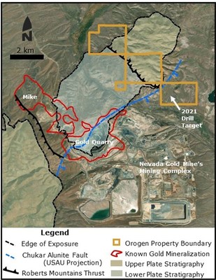 Figure 3 - Geologic map of the Maggie Creek project showing the areas proposed for 2021 drilling (CNW Group/Orogen Royalties Inc.)