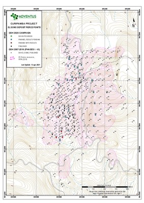 Figure 1: Drill Collar Location Map for Drill Holes at El Domo (April 13, 2021) (CNW Group/Adventus Mining Corporation)