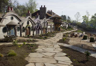 A view of the village dwellings at Ancient Lore Village in East Tennessee - a new experience in hospitality set in a fantasy world.