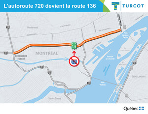 Projet Turcot - L'autoroute 720 devient la route 136 entre l'échangeur Turcot et l'avenue Papineau