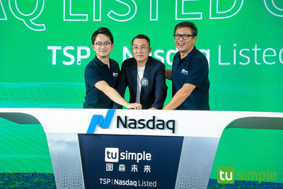 Sky9 team with TuSimple co-founder Mo Chen at TuSimple IPO event. From left to right: David Liu, Vice President of Sky9 Capital, Mo Chen, Co-founder and Executive Chairman of TuSimple, and Ron Cao, Founder and Partner of Sky9 Capital.