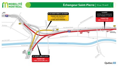 changeur Saint-Pierre et A20 est, fin de semaine du 16 avril (Groupe CNW/Ministre des Transports)