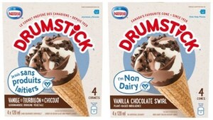 Nestlé Canada procède au rappel de DRUMSTICK desserts glacés en cornet Sans produits laitiers Caramel et de desserts glacés en cornet Sans produits laitiers Vanille et tourbillons de chocolat