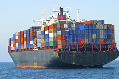 Cargo container ship at sea