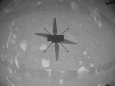 NASA’s Ingenuity Mars Helicopter captured this shot as it hovered over the Martian surface on April 19, 2021, during the first instance of powered, controlled flight on another planet. It used its navigation camera, which autonomously tracks the ground during flight. Credit: NASA/JPL-Caltech