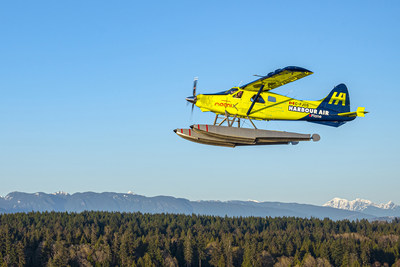 Harbour Air's eBeaver, powered by magniX, shown during a recent test flight. The next iteration of ePlanes will include battery power supplied by H55.