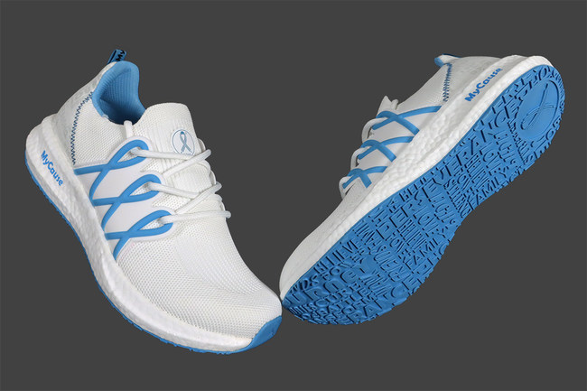MyCause Awareness Shoes feature strength clouds on shoes' sides, back, and sole.