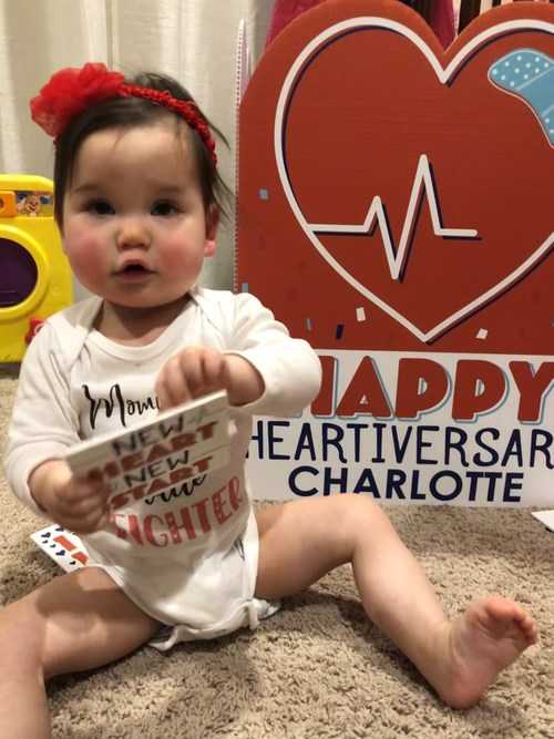 Charlotte celebrates her first Heartiversary with the Heartiversary collection from Big Dot of Happiness