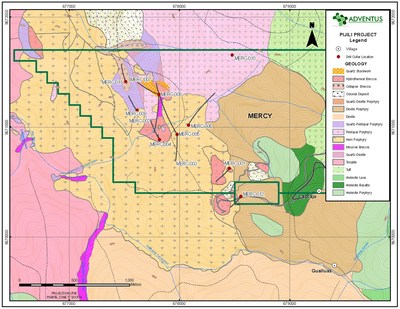 Pijili Project's Mercy Concession Drill Collar Location Map (see April 20, 2021 news release) (CNW Group/Adventus Mining Corporation)