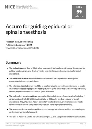 RIVANNA® Announces Publication of Medtech Innovation Briefing on the Use of Accuro® by United Kingdom's NICE