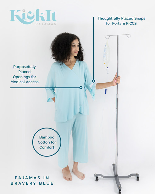 KickIt Pajamas - designed for cancer patients by cancer patients. KickIt Pajamas designs, manufacturers and sells clothing and accessories for cancer patients going through their journey to recovery. A portion of proceeds goes to cancer research and patient support organizations.