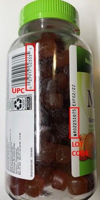 Comment trouver le CUP du produit touch ou le code de lot des produits vitafusion MultiVites et L'il Critters Gummy Vites (Groupe CNW/Sant Canada)