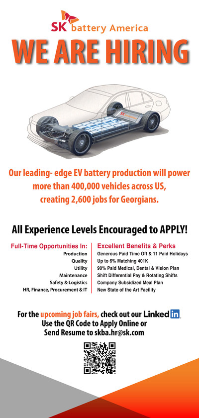 Recruitment advertisement conducted by SK Battery America, where two battery plants are under construction in Georgia, U.S.