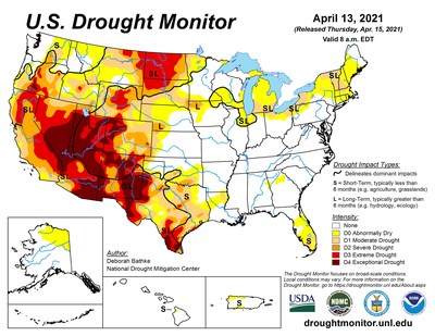 The United States Drought Monitor map is released weekly by the National Drought Mitigation Center to visually show the effects of drought in the United States.