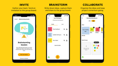 The Post-it(R) Brainstorming Session feature allows users to launch a shareable digital canvas for users to upload physical and digital Post-it® Notes, which the host can then arrange and organize for simple, real-time co-creation.
