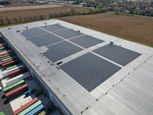 A completed 894 kW solar power generating system adorns the rooftop of MCS Industries' brand new distribution site in Easton, PA providing enough energy to offset most of the energy used at the facility.