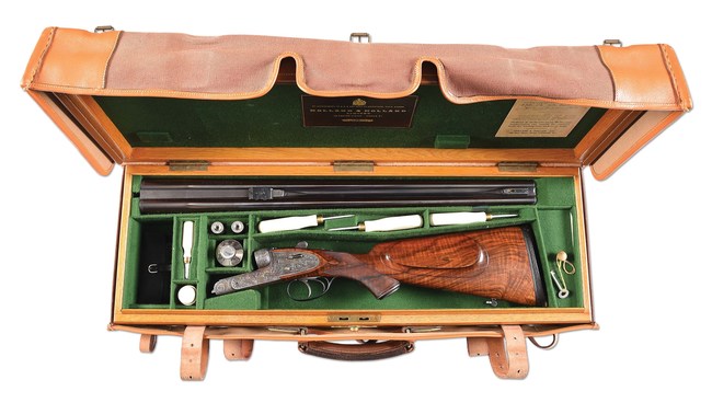 Holland & Holland (London) Royal Double Rifle built in 1932, .577-caliber Nitro Express for hunting dangerous African game. Once owned by famed Baron Bror von Blixen-Finecke (1886-1946). Cased with accessories. Estimate $160,000-$200,000