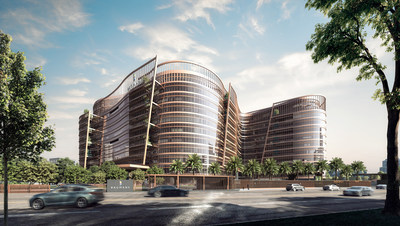 Rendering of Rio Business Park, Bangalore, India with over 200,000 square feet of SageGlass Harmony® electrochromic glass, controls and software