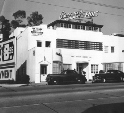 Paul R Williams Iconic Berman Furs Building 9169 Sunset Boulevard in its Iconic Glory just post-war.