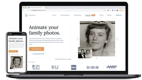 Bring current or historic photos to life with GoodTrust Memories (mygoodtrust.com/memories) in partnership with D-ID's AI and facial-recognition technology.