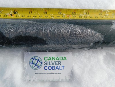 Visually High-grade silver mineralization over 2-3 cm true width in hole CS-20-39W4 at 551.1m depth  assays pending (CNW Group/Canada Silver Cobalt Works Inc.)
