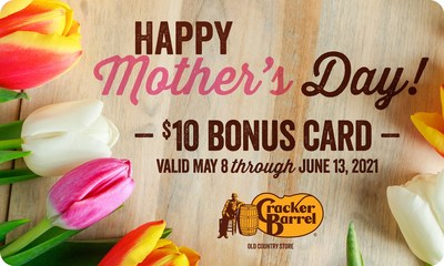 Purchase Cracker Barrel's All-Day Pancake Breakfast Family Meal Basket or Sunday Homestyle Chicken® Family Meal Basket for Mother’s Day weekend and receive a free $10 Bonus Card for Mom to shop at Cracker Barrel anytime May 8-June 13.