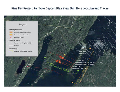 Pine Bay Project Rainbow Deposit Plan View with Drill Hole Location and Traces (CNW Group/Callinex Mines Inc.)