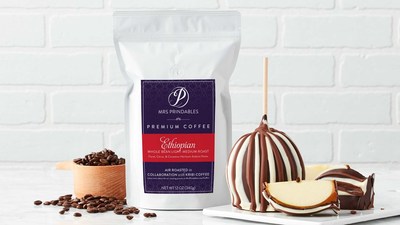 Mrs Prindables x Kribi Coffee Collaboration of premium coffee beans to pair with Gourmet Caramel Apples and Confections.