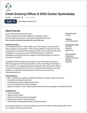 Gerber® Announces Search for 2021 Spokesbaby With New Addition of Chief Growing Officer Title
