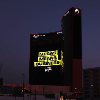Clear Channel Outdoor, The Las Vegas Convention and Visitors Authority, Resorts World and R&R Partners show the world that Vegas Means Business using the new displays as tourism continues to return to the region