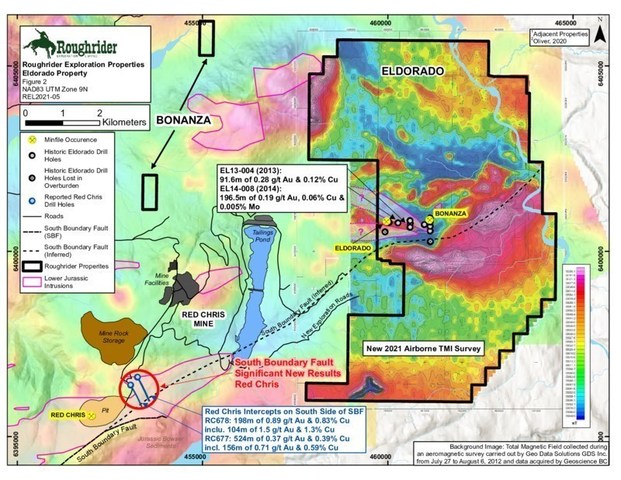 Figure 2- Eldorado TMI Exploration Map (CNW Group/Roughrider Exploration Limited)