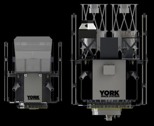Size comparison of York Space System's S-CLASS (left) and larger, more powerful new LX-CLASS (right) spacecraft developed to provide greater mission flexibility for both commercial and government customers.