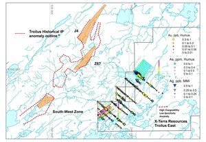 X-terra Resources Identifies a Strong IP Anomaly Coincident With Gold Geochemistry at Troilus East