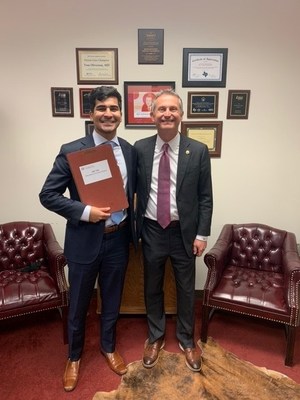 University of Houston senior Yusuf Khan meets with House Representative Dr. Tom Oliverson to discuss HB 780 to add more Texans to the National Marrow Donor Program/Be The Match Registry.