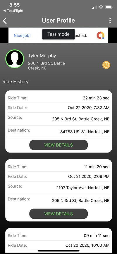 Keep track of your ride history right in the app!