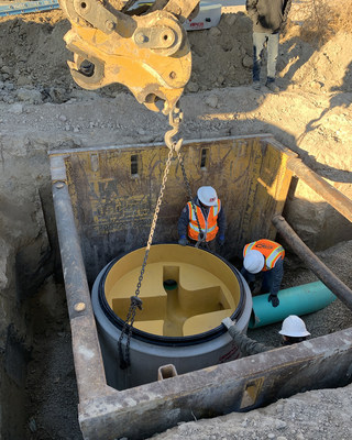 Perfect Lined Manhole system features a monolithic one-pour base that eliminates cold joints and connects to nearly any plastic, clay, concrete or fiberglass sewer pipe.