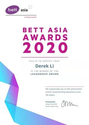 Derek Li, Founder of Squirrel Ai Learning, Honored with 2020 BETT Asia Leadership Award
