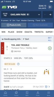 TVG’s mobile wagering app now features enhanced betting features and TVG Insights.