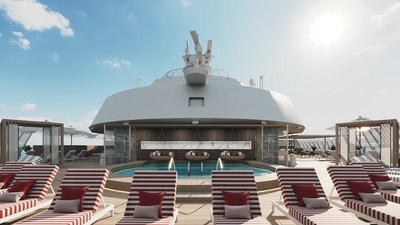 On the new Celebrity Beyond, The Retreat is an exclusive resort space for suite guests designed by Kelly Hoppen CBE. The new two-level Retreat Sundeck offers secluded cabanas, chic seating, water features, the Retreat Bar and more all to help guests make the most of the ocean air.