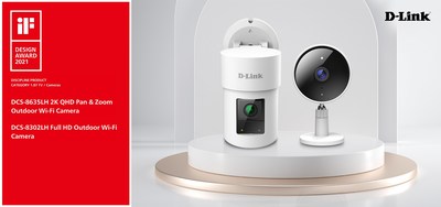 The 2021 iF Design Award-Winning, D-Link DCS-8635LH and DCS-8302LH Wi-Fi Outdoor Cameras (left to right).