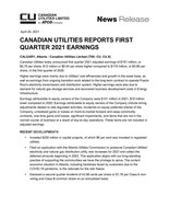 Canadian Utilities Reports First Quarter 2021 Earnings