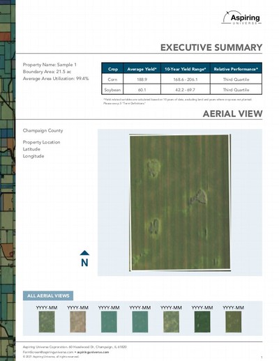 FarmScreen℠ Report Highlights - Executive Summary Sample Page (Submeter-level Aerial Images)