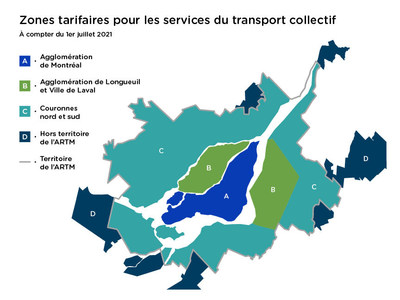 Mise en oeuvre progressive de la refonte : les quatre (4) nouvelles zones tarifaires de la rgion mtropolitaine (Groupe CNW/Autorit rgionale de transport mtropolitain)