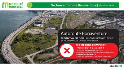 A10 Bonaventure, fin de semaine du 30 avril (Groupe CNW/Ministre des Transports)