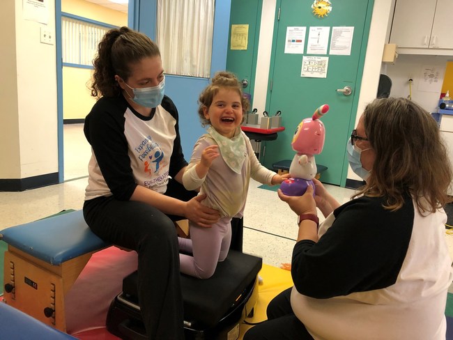 Mira P., age 3, of Davidson, MI having fun while working her muscles with Galileo whole body vibration as part of her two-week intensive physical therapy session at Euro-Therapies in Pontiac, MI.