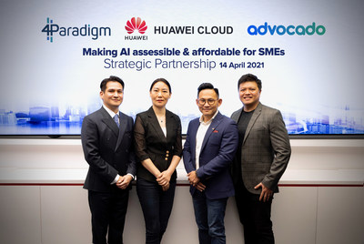 Pictured from left to right (Mark Chen, Head of Asia Pacific, 4Paradigm; Nicole Lu, General Manager, HUAWEI Asia Pacific Partner Ecosystem, Cloud and AI; Joval Gan, CRO and cofounder of Advocado; and Eric Chia, CEO and cofounder of Advocado)