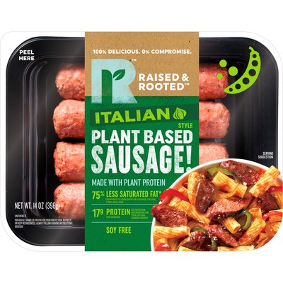 Raised & Rooted™ Plant-Based Bratwurst and Italian Sausages are the perfect protein swap for the grill or skillet. The sausages are made with pea protein and deliver 17g of protein per serving. The delicious links deliver an authentic sausage experience, with 75 percent less saturated fat than that of traditional Italian sausage pork offerings.